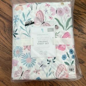 Pottery Barn Full Size Sheet Set Organic Wildflower Butterfly